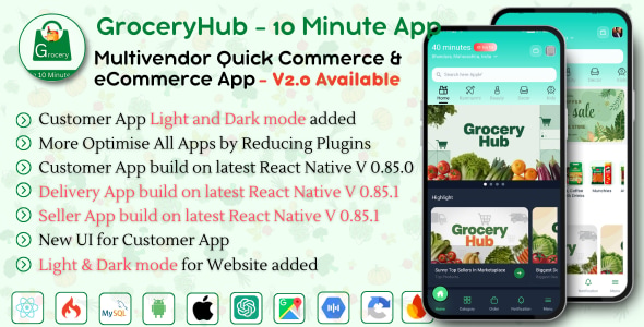 groceryhub - 10 minute app multivendor quick commerce & ecommerce app | ai insight | multi cart